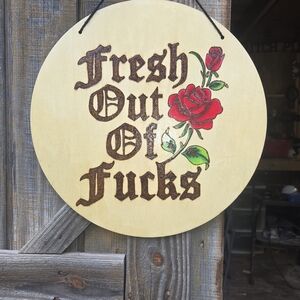 Pyrography Rustic Wall Sign with Acrylic Red Rose Design